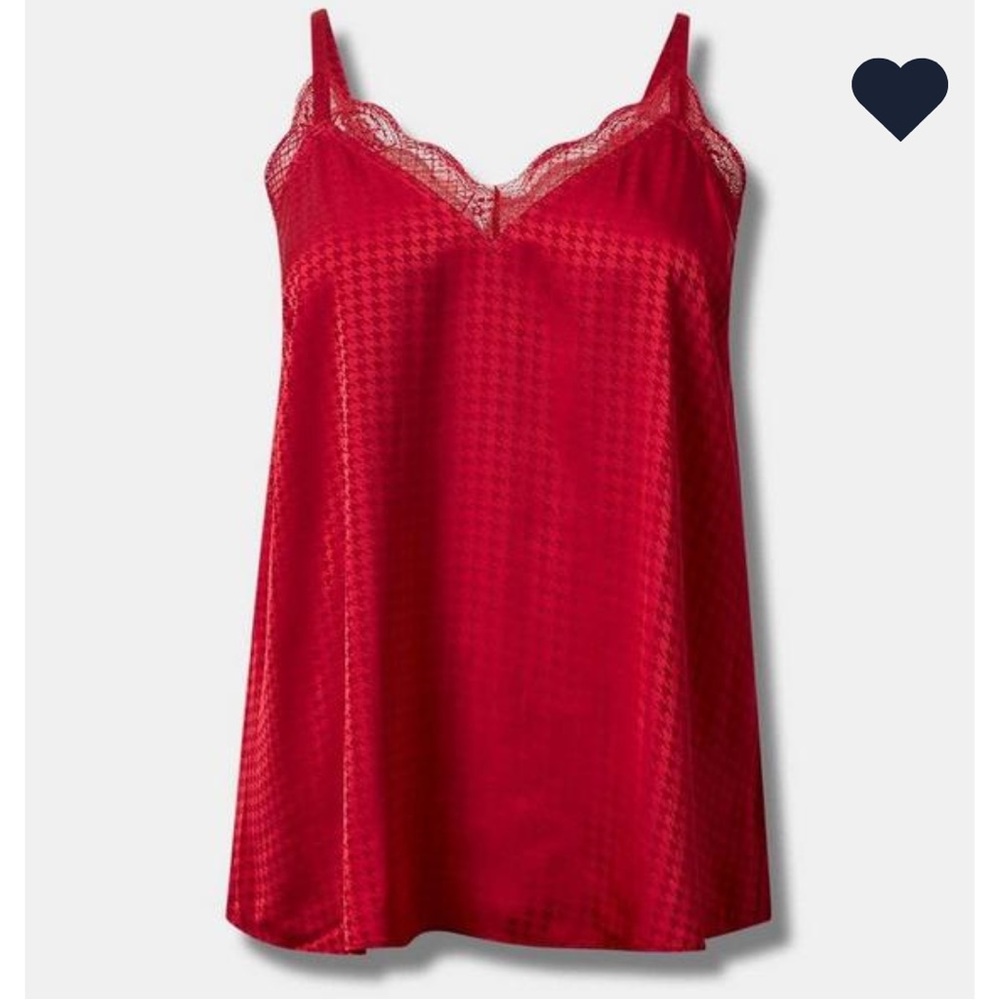 Torrid NWOT Jester Red Camisole Trim Satin Jacquard Lace Trim Cami Houndstooth